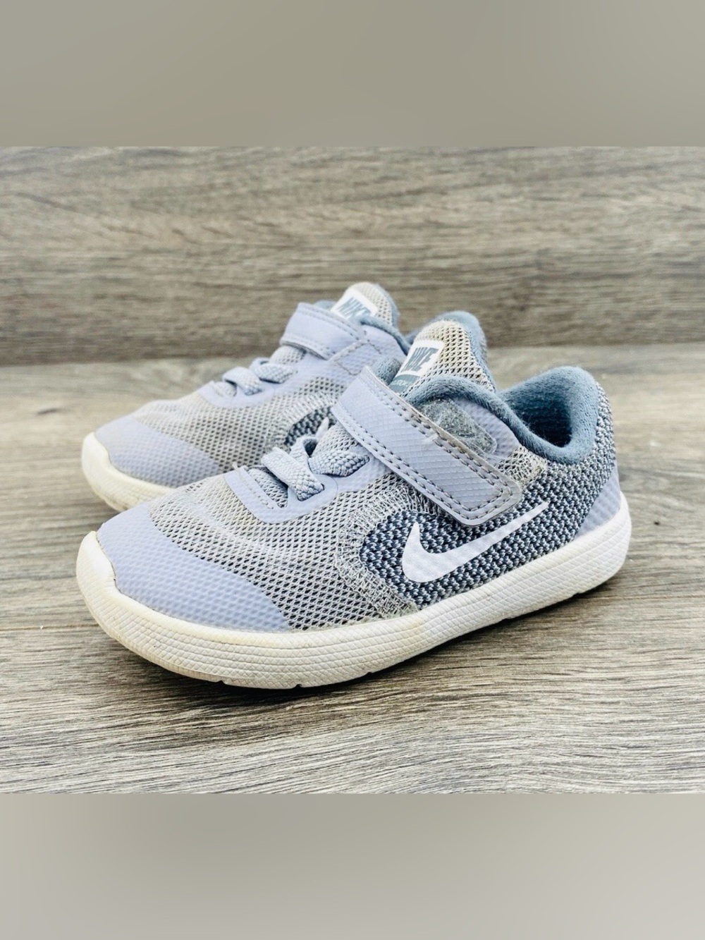 Nike Revolution 3 Gray White Slip On Strap Sneakers 819415-008 Shoes-Toddler 9C